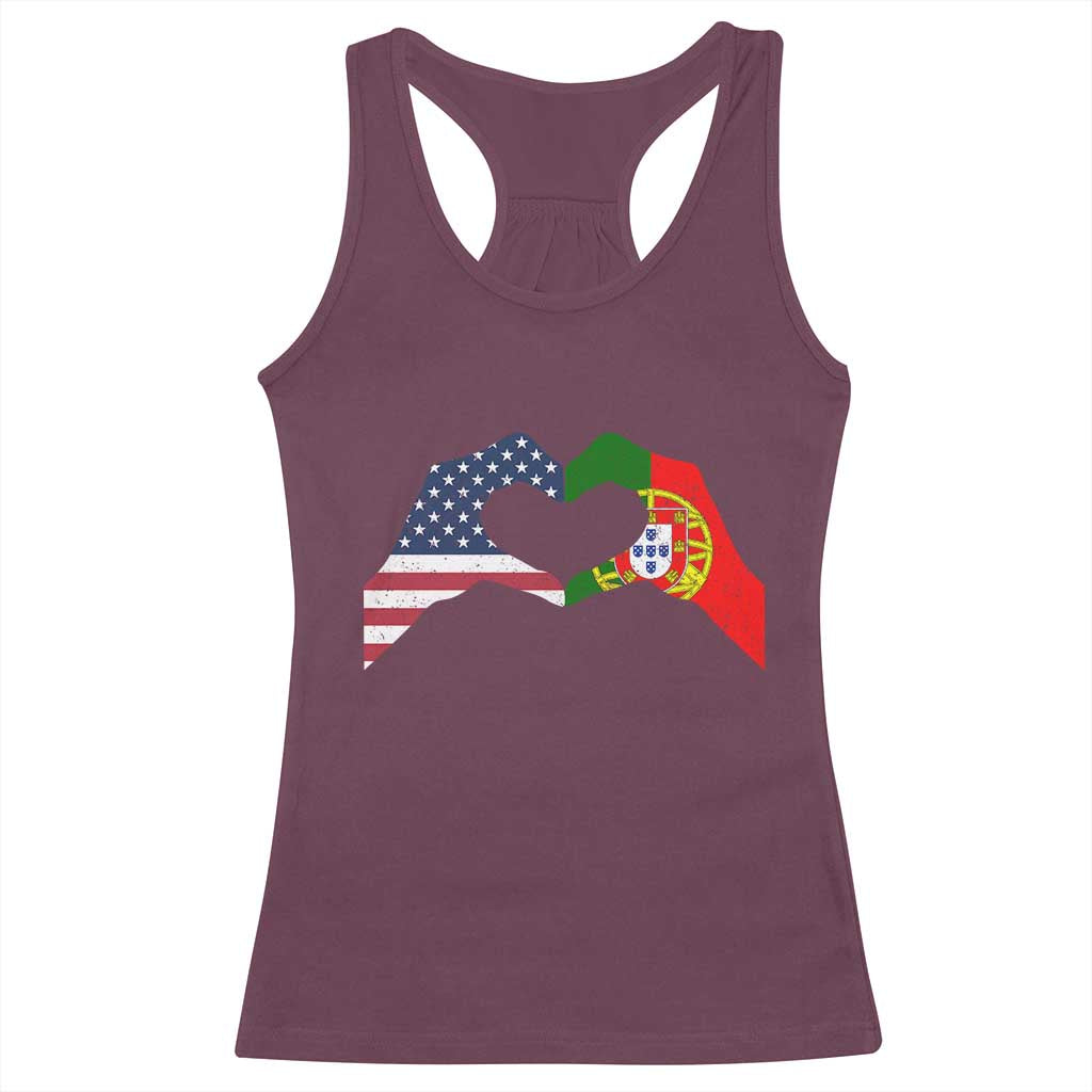 Portuguese American Flag Racerback Tank Top Vintage Portugal USA Flag Heart - Wonder Print Shop