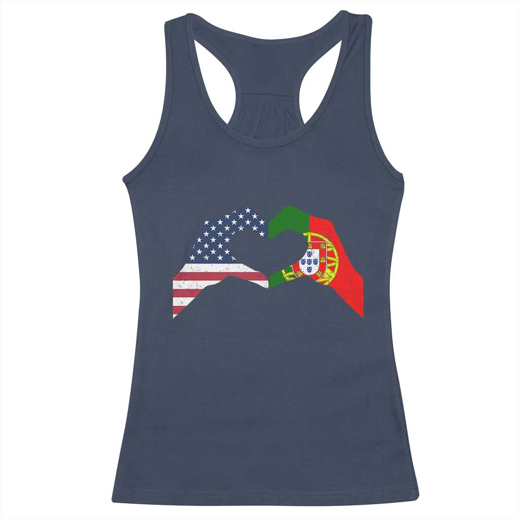 Portuguese American Flag Racerback Tank Top Vintage Portugal USA Flag Heart - Wonder Print Shop