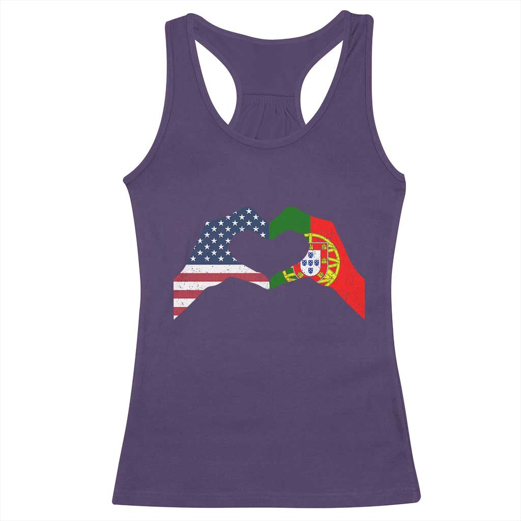 Portuguese American Flag Racerback Tank Top Vintage Portugal USA Flag Heart - Wonder Print Shop