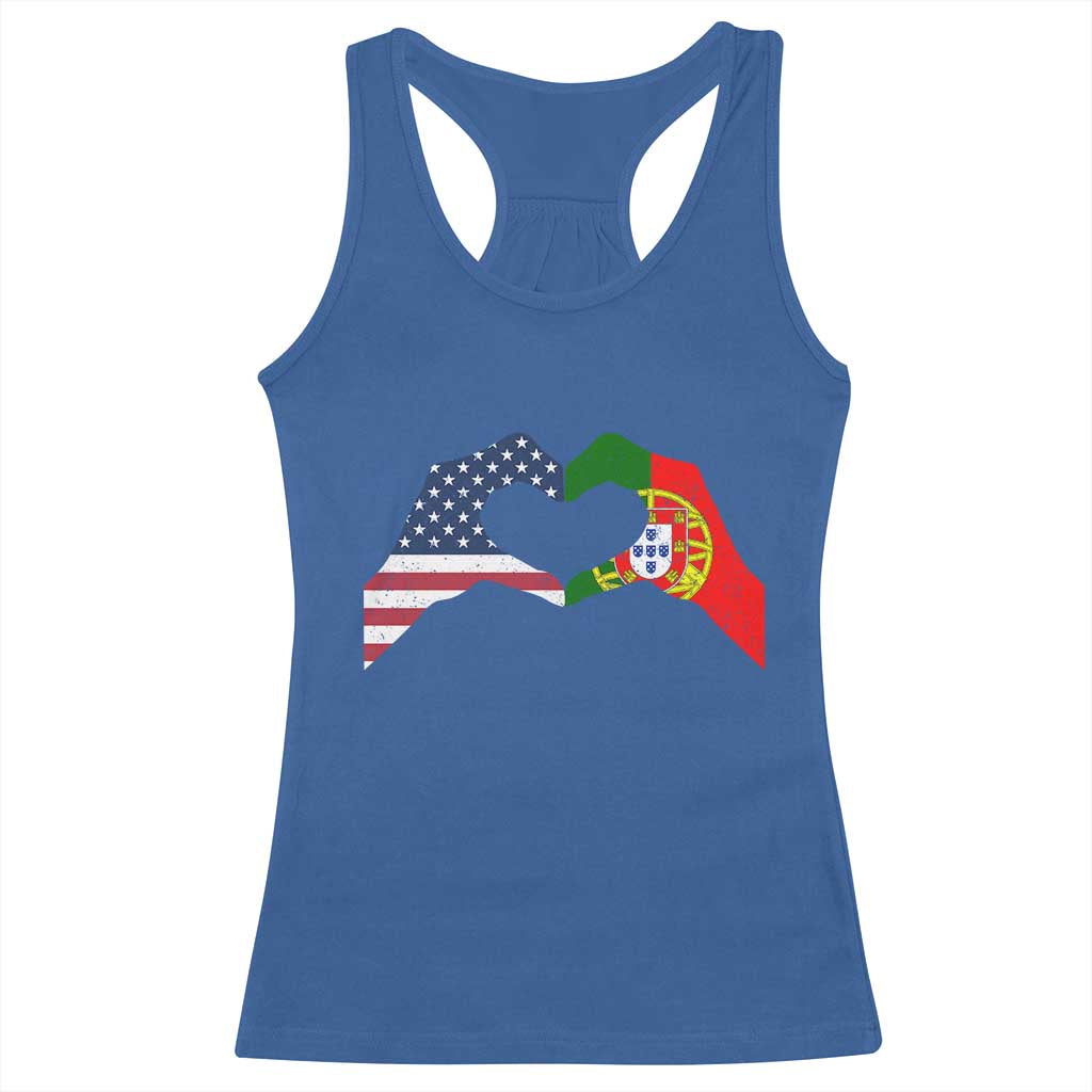 Portuguese American Flag Racerback Tank Top Vintage Portugal USA Flag Heart - Wonder Print Shop