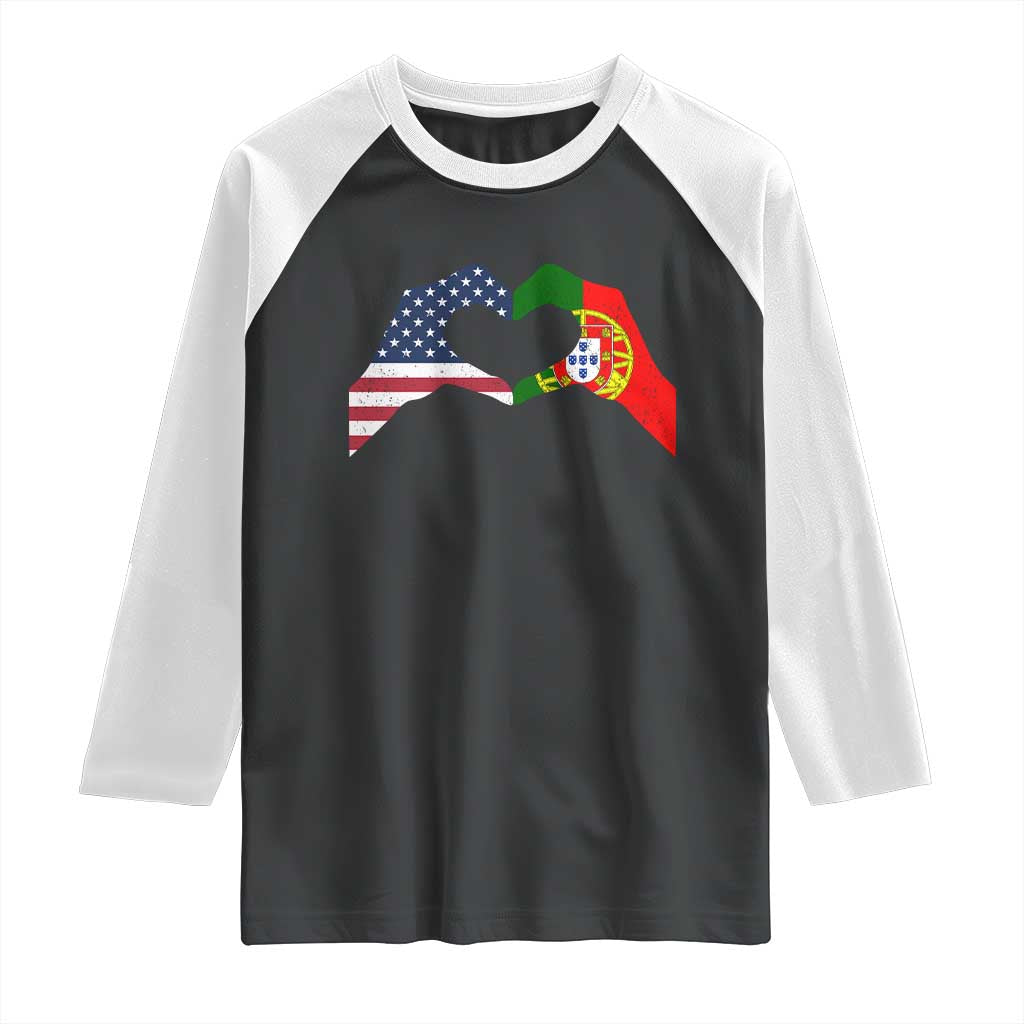 Portuguese American Flag Raglan Shirt Vintage Portugal USA Flag Heart - Wonder Print Shop