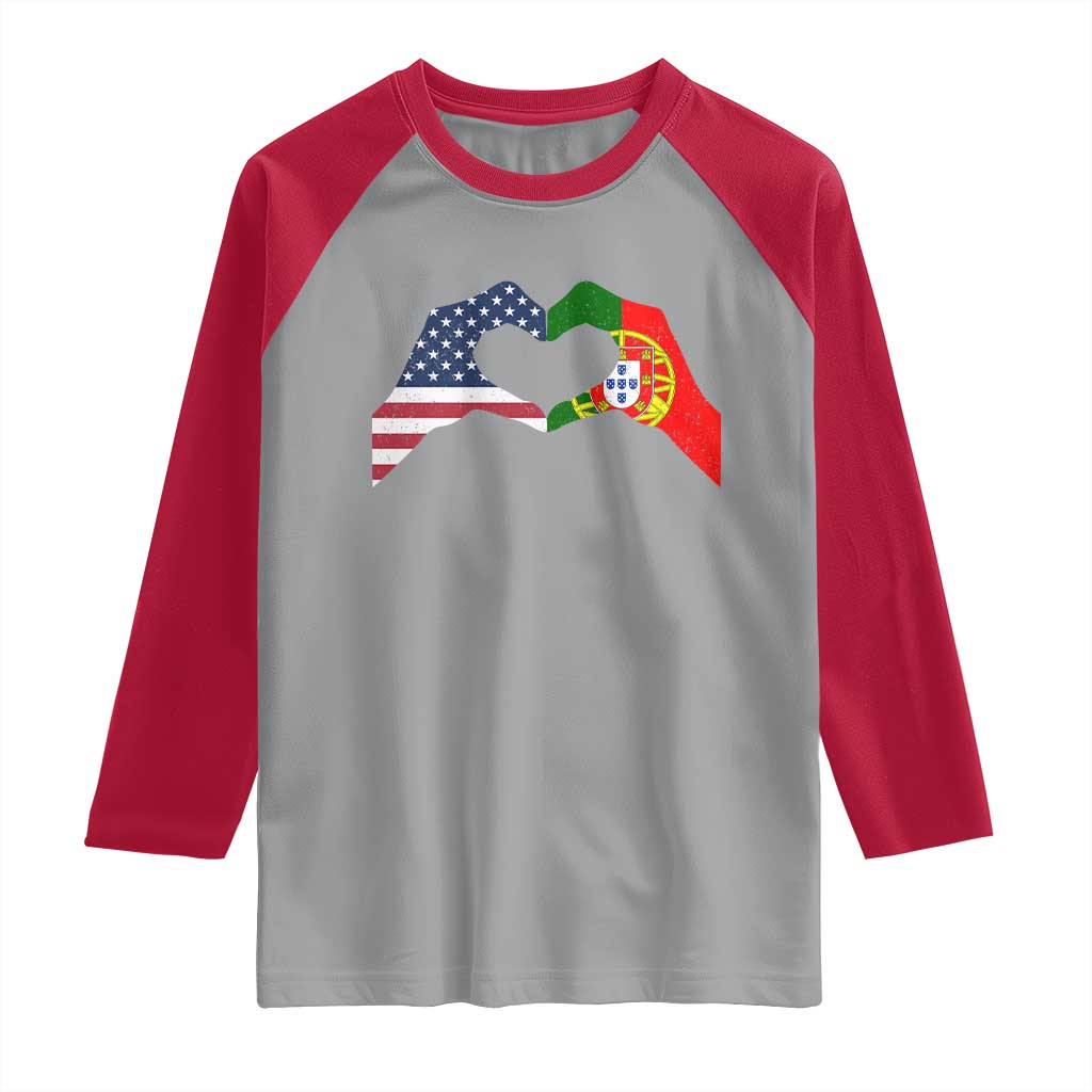 Portuguese American Flag Raglan Shirt Vintage Portugal USA Flag Heart - Wonder Print Shop