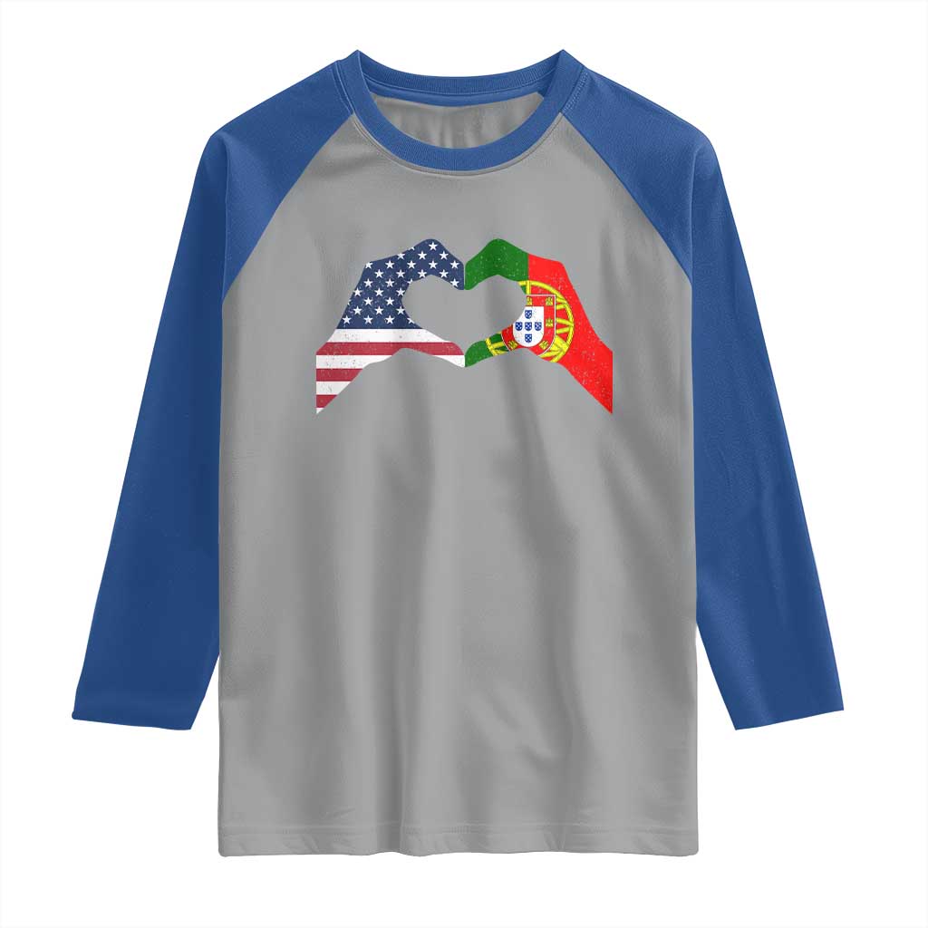 Portuguese American Flag Raglan Shirt Vintage Portugal USA Flag Heart - Wonder Print Shop