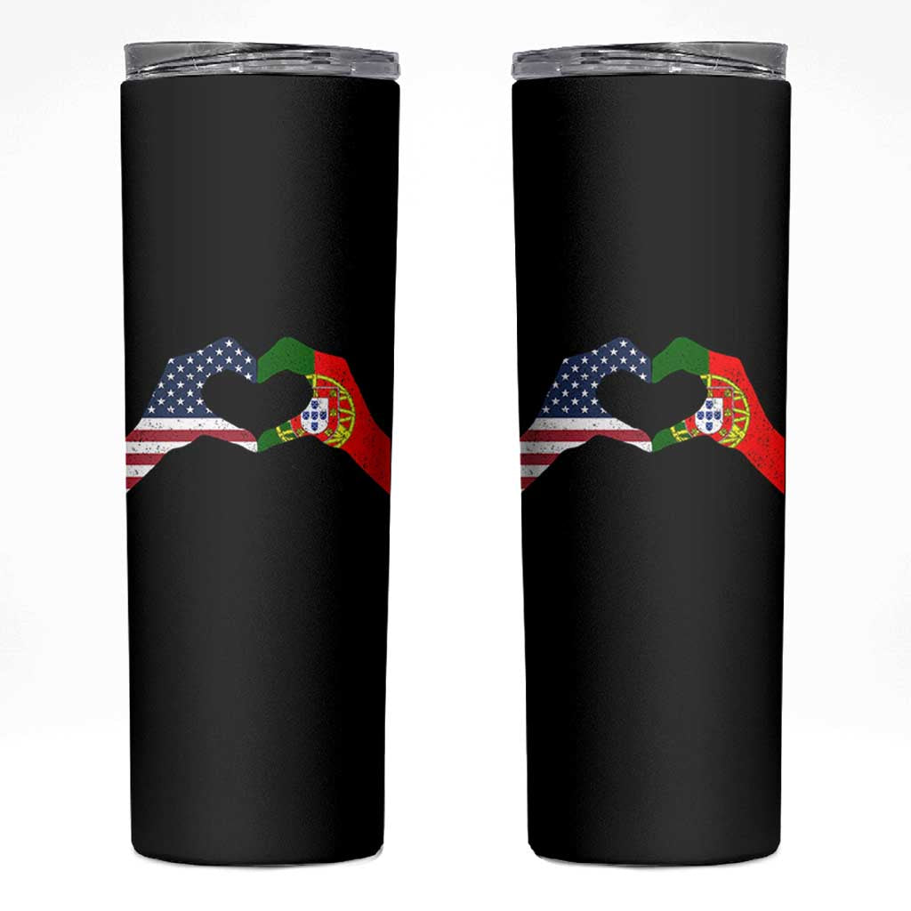 Portuguese American Flag Skinny Tumbler Vintage Portugal USA Flag Heart - Wonder Print Shop