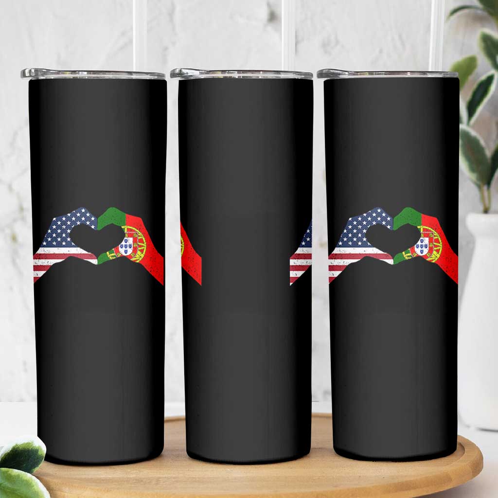 Portuguese American Flag Skinny Tumbler Vintage Portugal USA Flag Heart - Wonder Print Shop