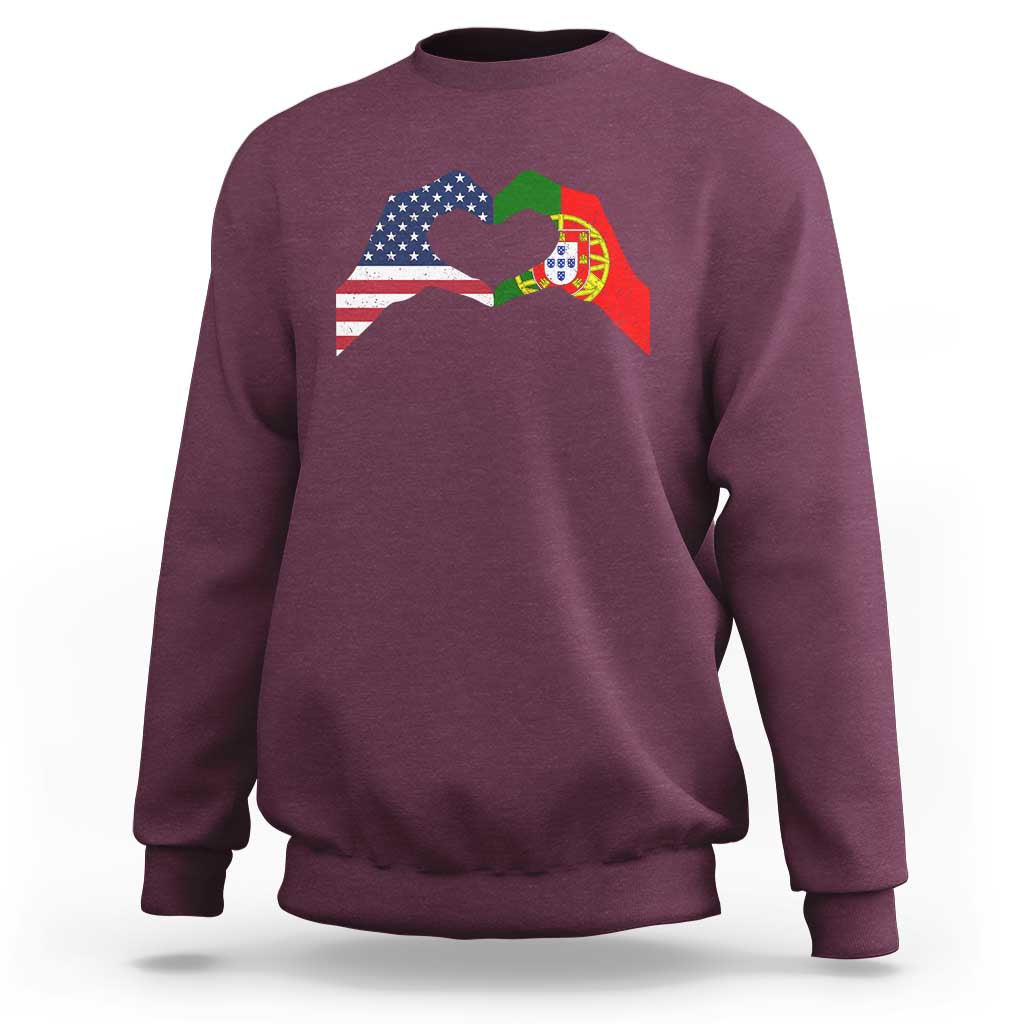 Portuguese American Flag Sweatshirt Vintage Portugal USA Flag Heart - Wonder Print Shop