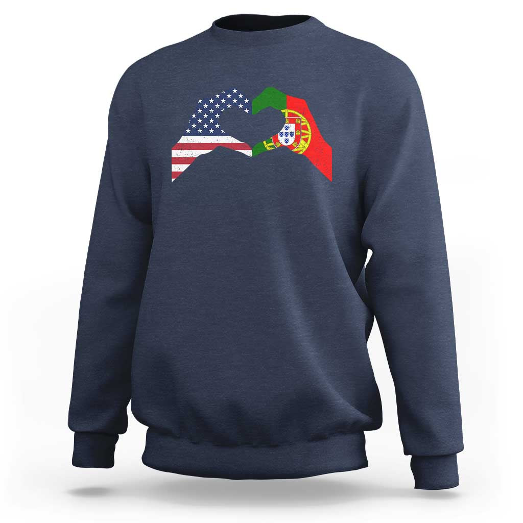Portuguese American Flag Sweatshirt Vintage Portugal USA Flag Heart - Wonder Print Shop
