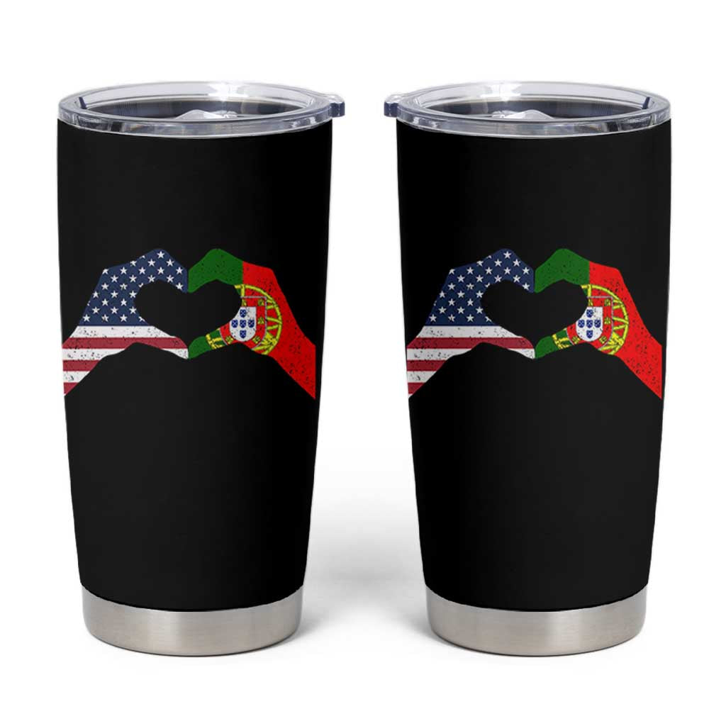 Portuguese American Flag Tumbler Cup Vintage Portugal USA Flag Heart - Wonder Print Shop