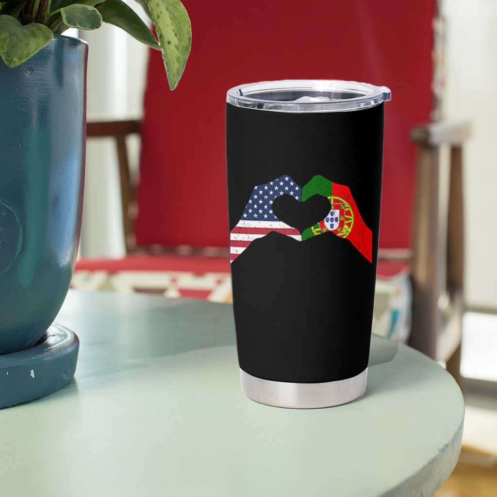 Portuguese American Flag Tumbler Cup Vintage Portugal USA Flag Heart - Wonder Print Shop