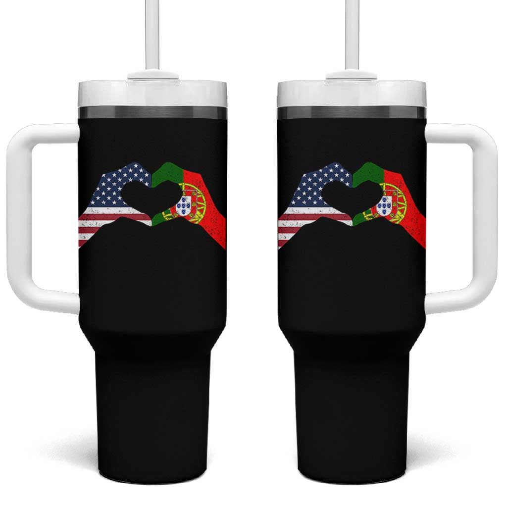 Portuguese American Flag Tumbler With Handle Vintage Portugal USA Flag Heart - Wonder Print Shop