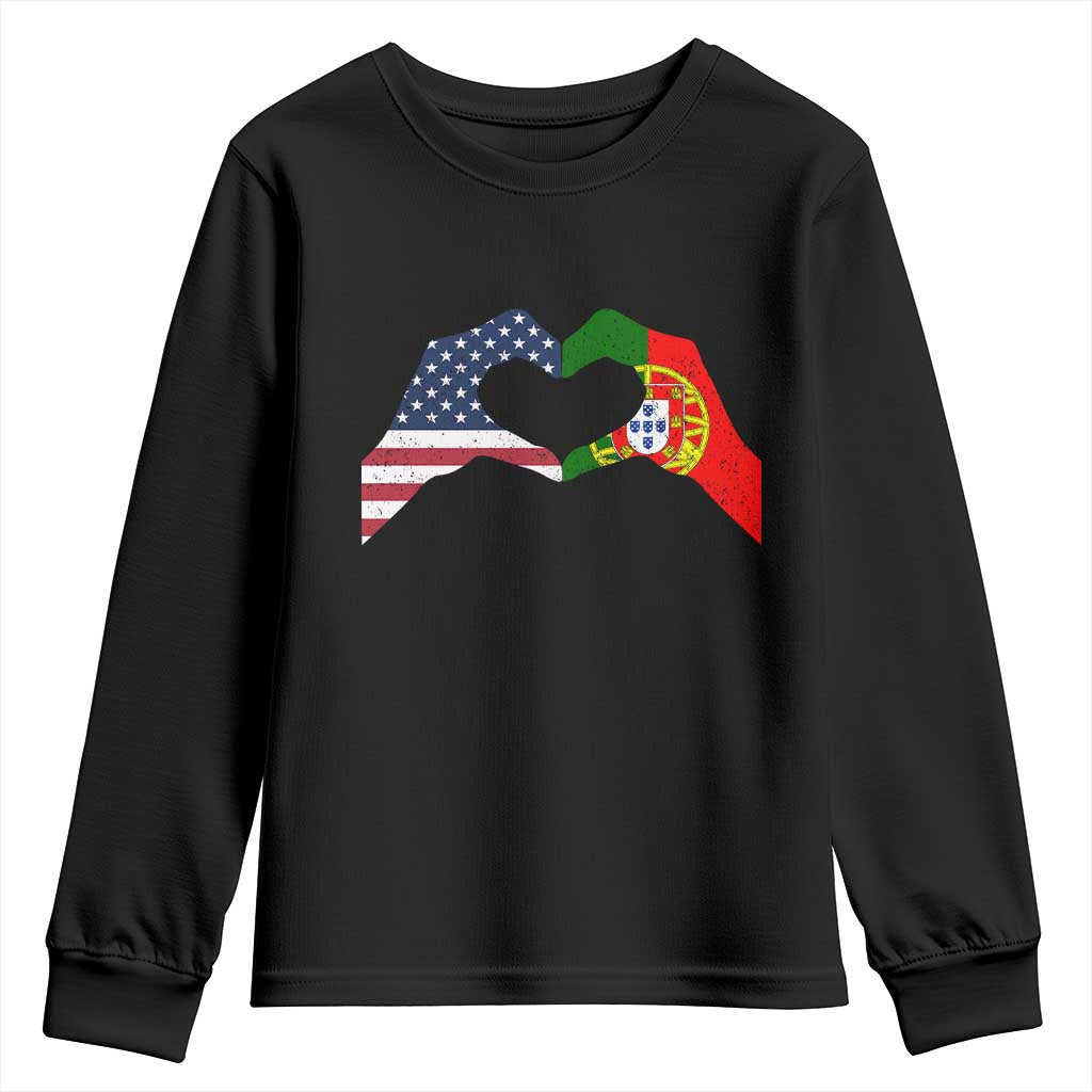 Portuguese American Flag Youth Sweatshirt Vintage Portugal USA Flag Heart - Wonder Print Shop