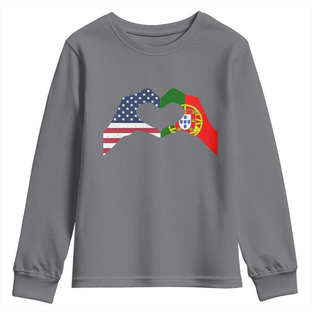 Portuguese American Flag Youth Sweatshirt Vintage Portugal USA Flag Heart - Wonder Print Shop