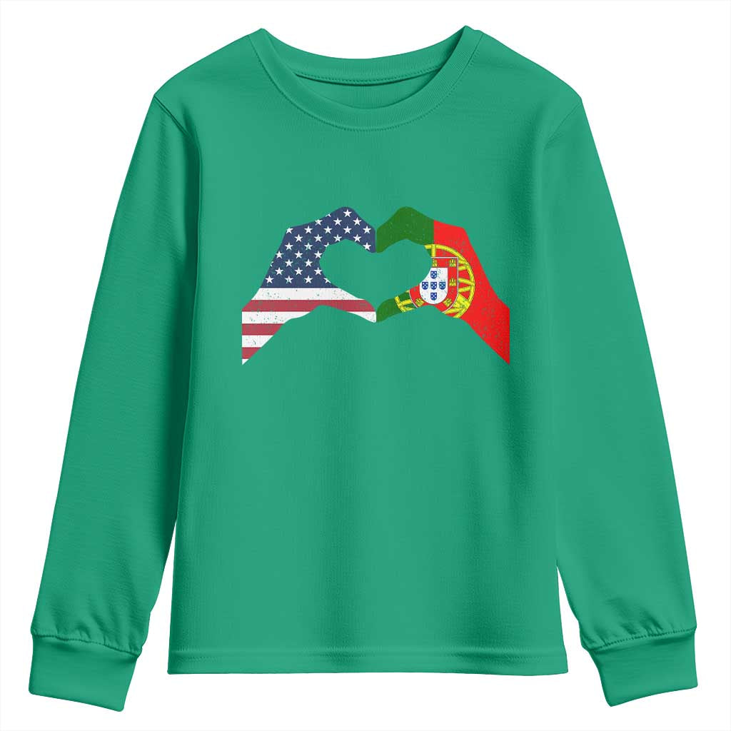 Portuguese American Flag Youth Sweatshirt Vintage Portugal USA Flag Heart - Wonder Print Shop