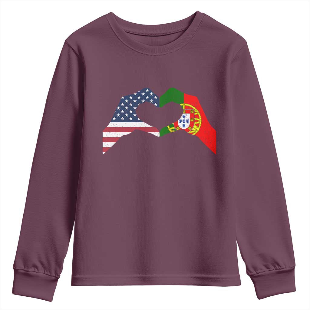 Portuguese American Flag Youth Sweatshirt Vintage Portugal USA Flag Heart - Wonder Print Shop