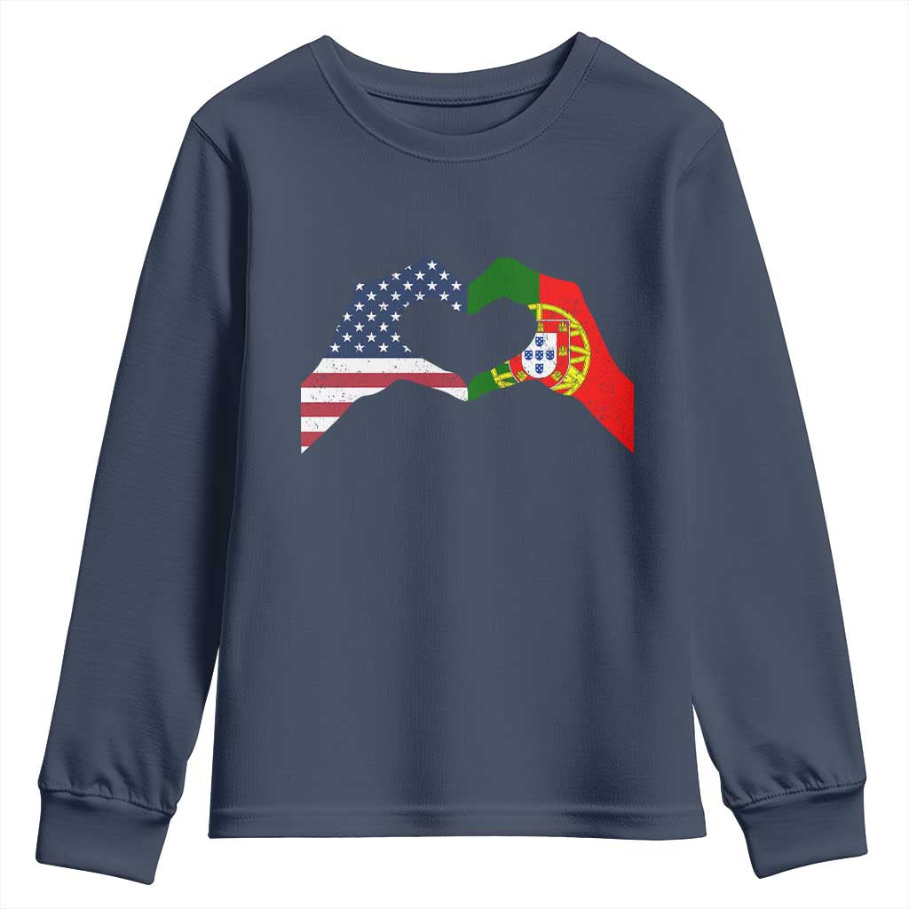 Portuguese American Flag Youth Sweatshirt Vintage Portugal USA Flag Heart - Wonder Print Shop