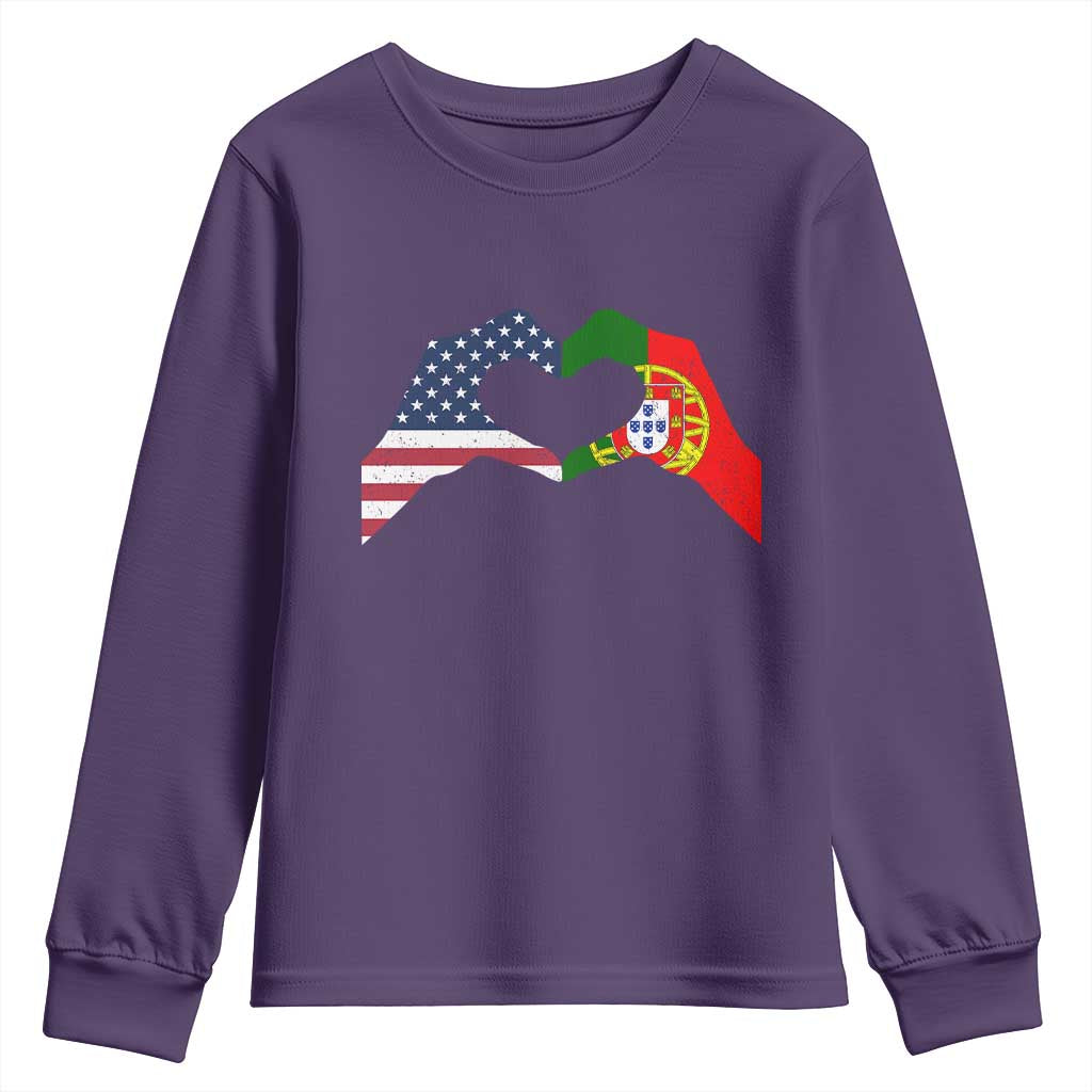 Portuguese American Flag Youth Sweatshirt Vintage Portugal USA Flag Heart - Wonder Print Shop
