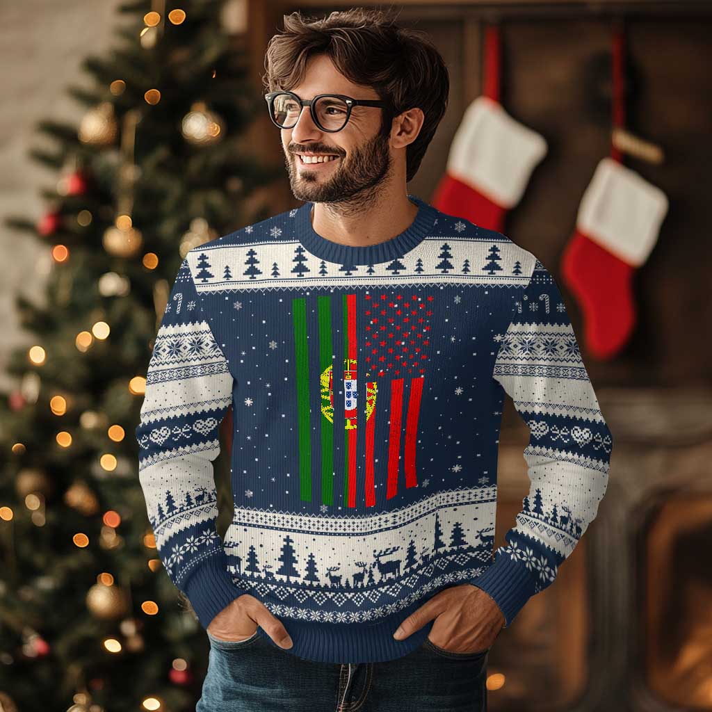 Portuguese Flag Ugly Christmas Sweater Vintage USA Flag Portugal Pride Gifts - Wonder Print Shop