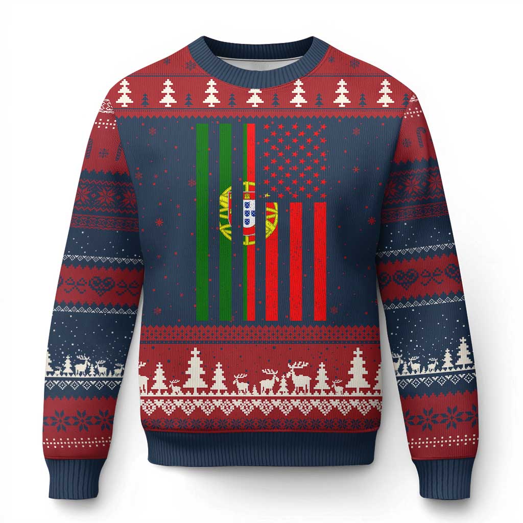 Portuguese Flag Ugly Christmas Sweater Vintage USA Flag Portugal Pride Gifts - Wonder Print Shop