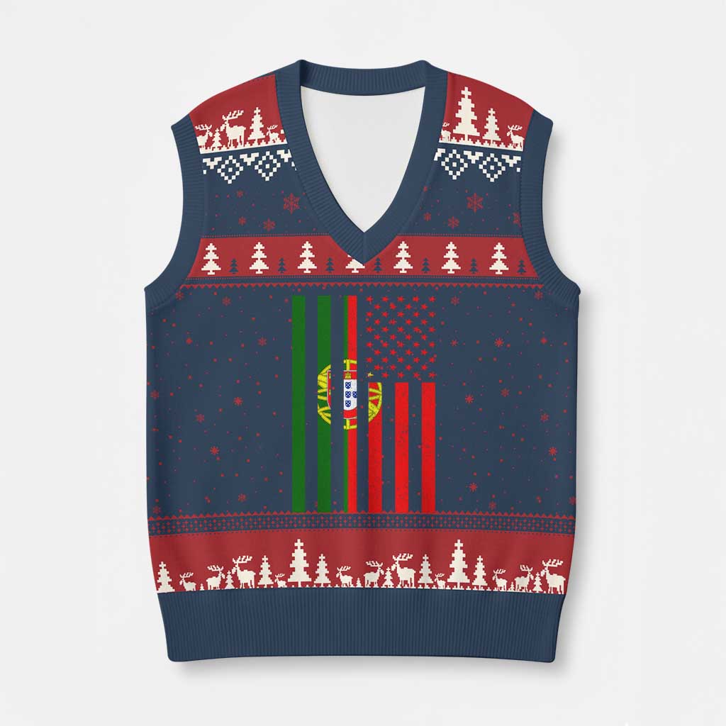Portuguese Flag V-Neck Knit Sweater Vest Vintage USA Flag Portugal Pride Gifts - Wonder Print Shop