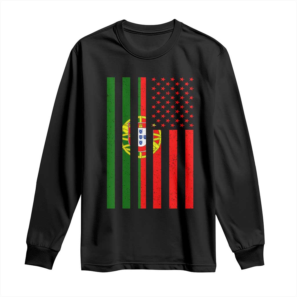 Portuguese Flag Long Sleeve Shirt Vintage USA Flag Portugal Pride Gifts - Wonder Print Shop