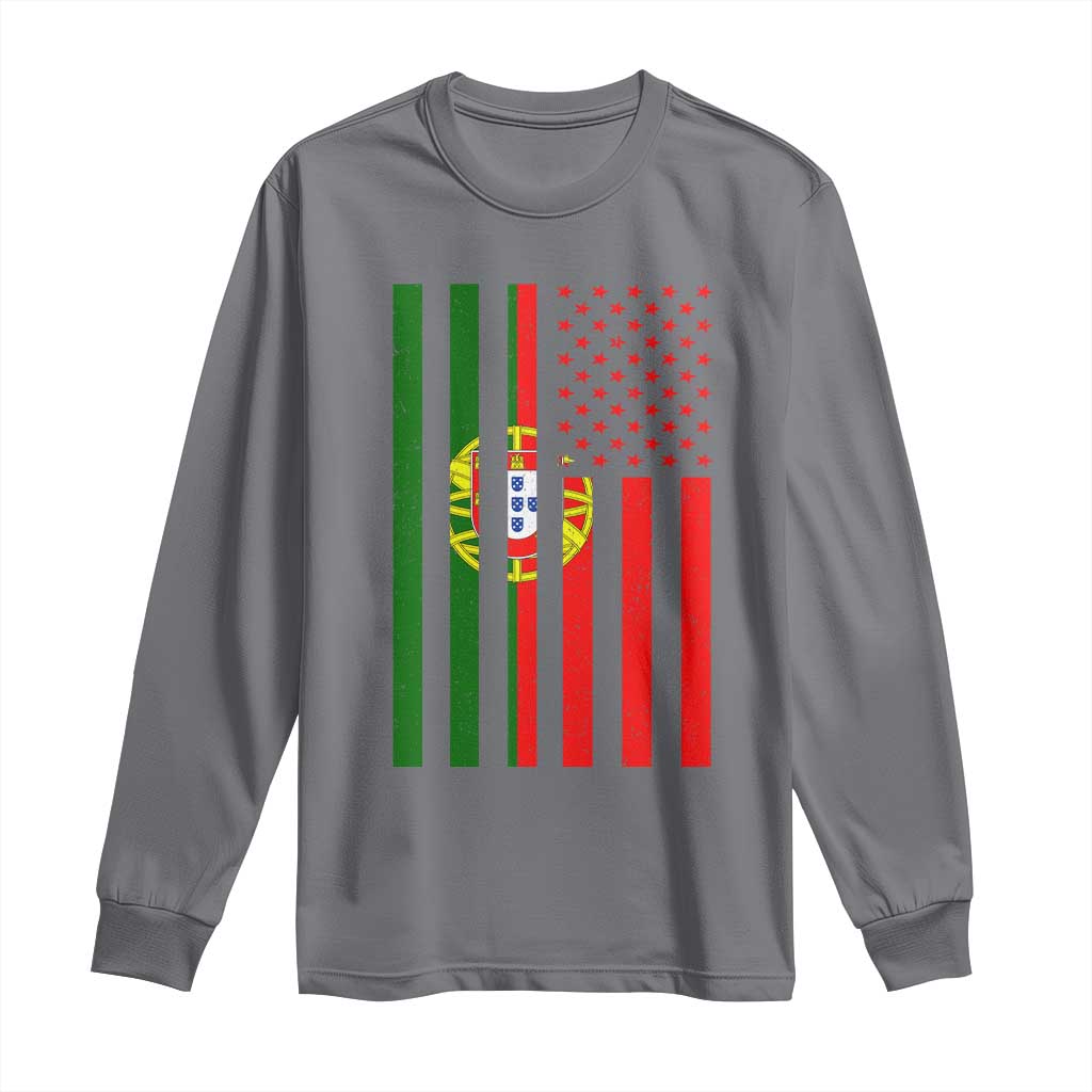 Portuguese Flag Long Sleeve Shirt Vintage USA Flag Portugal Pride Gifts - Wonder Print Shop