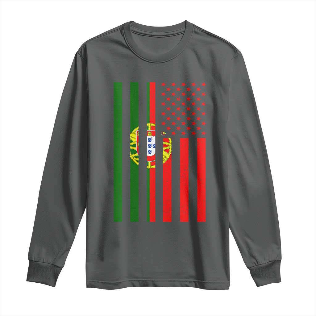 Portuguese Flag Long Sleeve Shirt Vintage USA Flag Portugal Pride Gifts - Wonder Print Shop