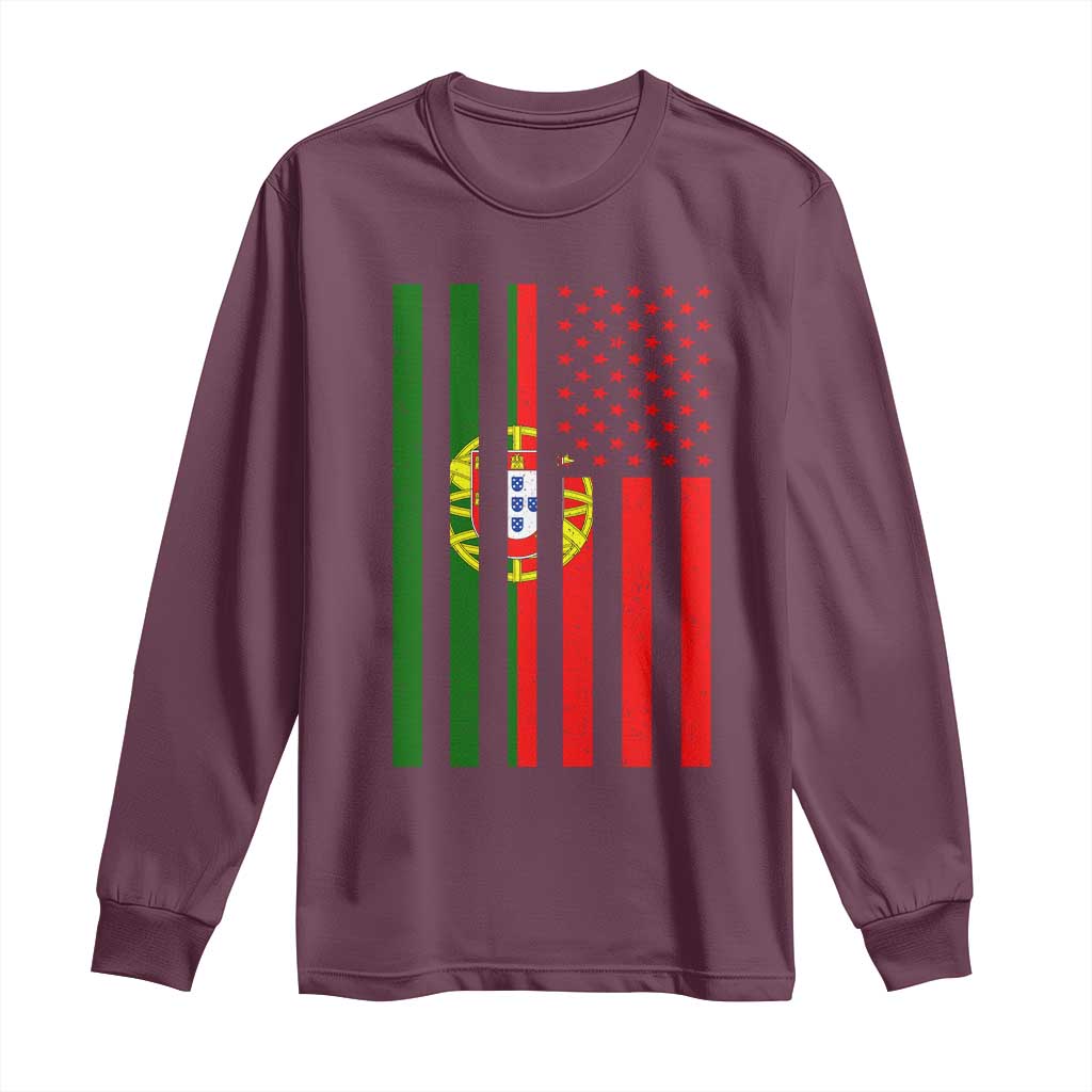 Portuguese Flag Long Sleeve Shirt Vintage USA Flag Portugal Pride Gifts - Wonder Print Shop
