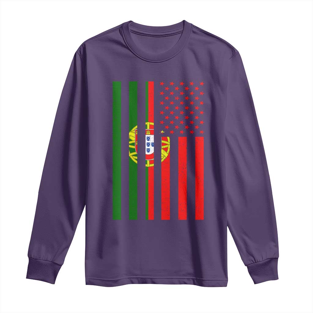 Portuguese Flag Long Sleeve Shirt Vintage USA Flag Portugal Pride Gifts - Wonder Print Shop