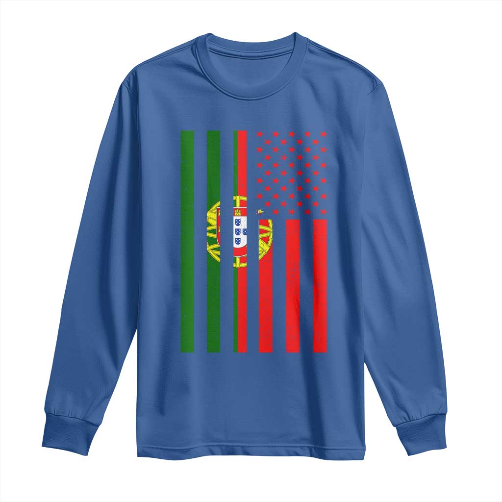 Portuguese Flag Long Sleeve Shirt Vintage USA Flag Portugal Pride Gifts - Wonder Print Shop