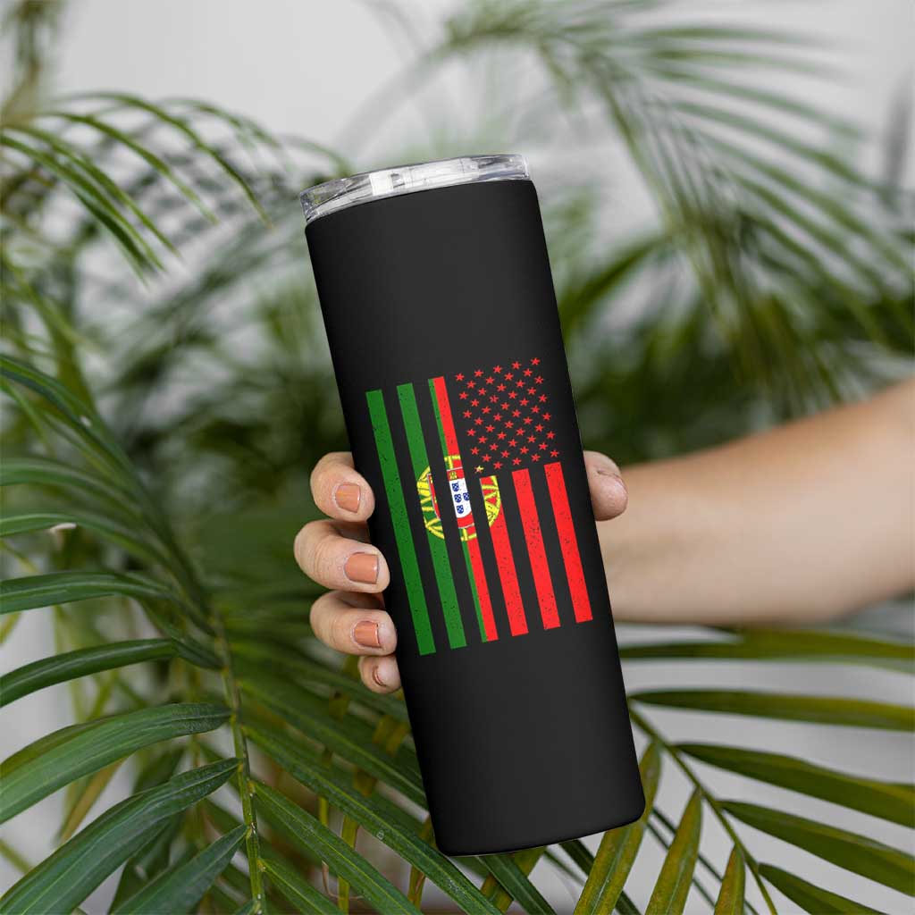 Portuguese Flag Skinny Tumbler Vintage USA Flag Portugal Pride Gifts - Wonder Print Shop