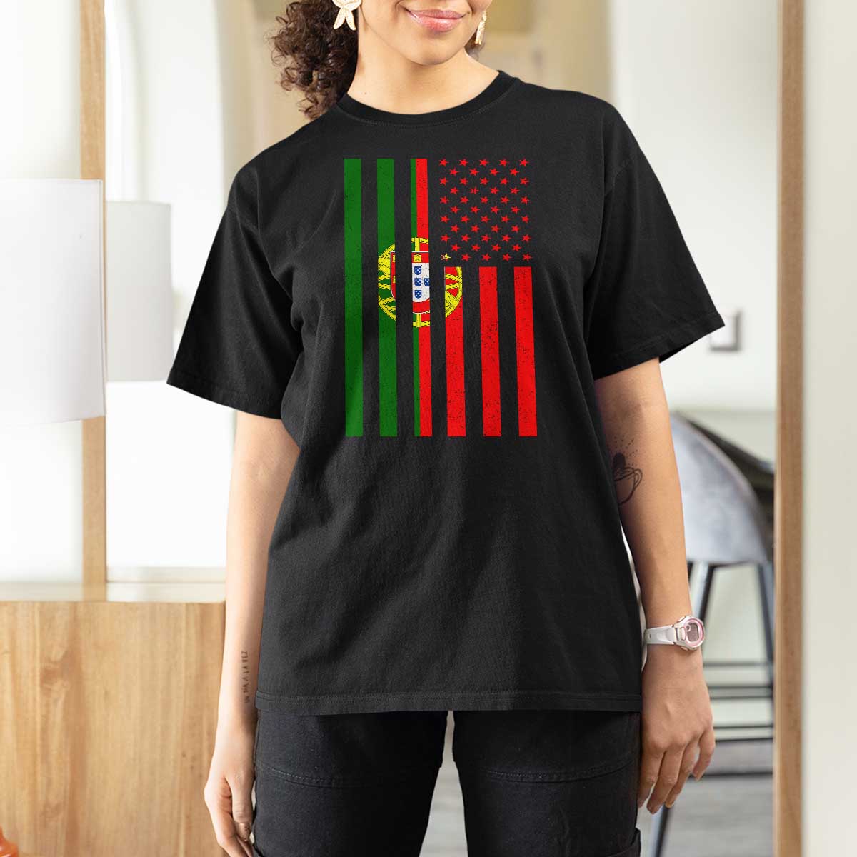 Portuguese Flag T Shirt For Women Vintage USA Flag Portugal Pride Gifts - Wonder Print Shop