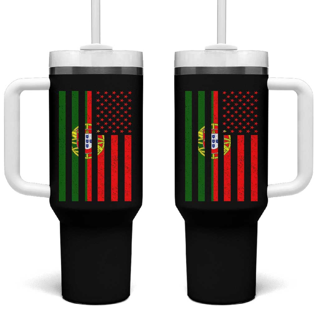 Portuguese Flag Tumbler With Handle Vintage USA Flag Portugal Pride Gifts - Wonder Print Shop