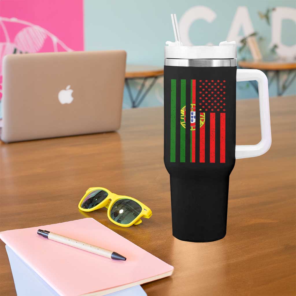 Portuguese Flag Tumbler With Handle Vintage USA Flag Portugal Pride Gifts - Wonder Print Shop