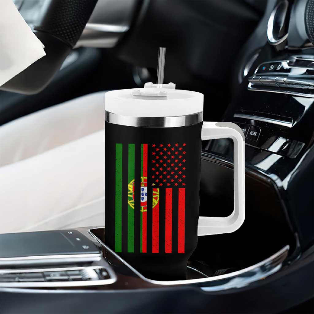 Portuguese Flag Tumbler With Handle Vintage USA Flag Portugal Pride Gifts - Wonder Print Shop