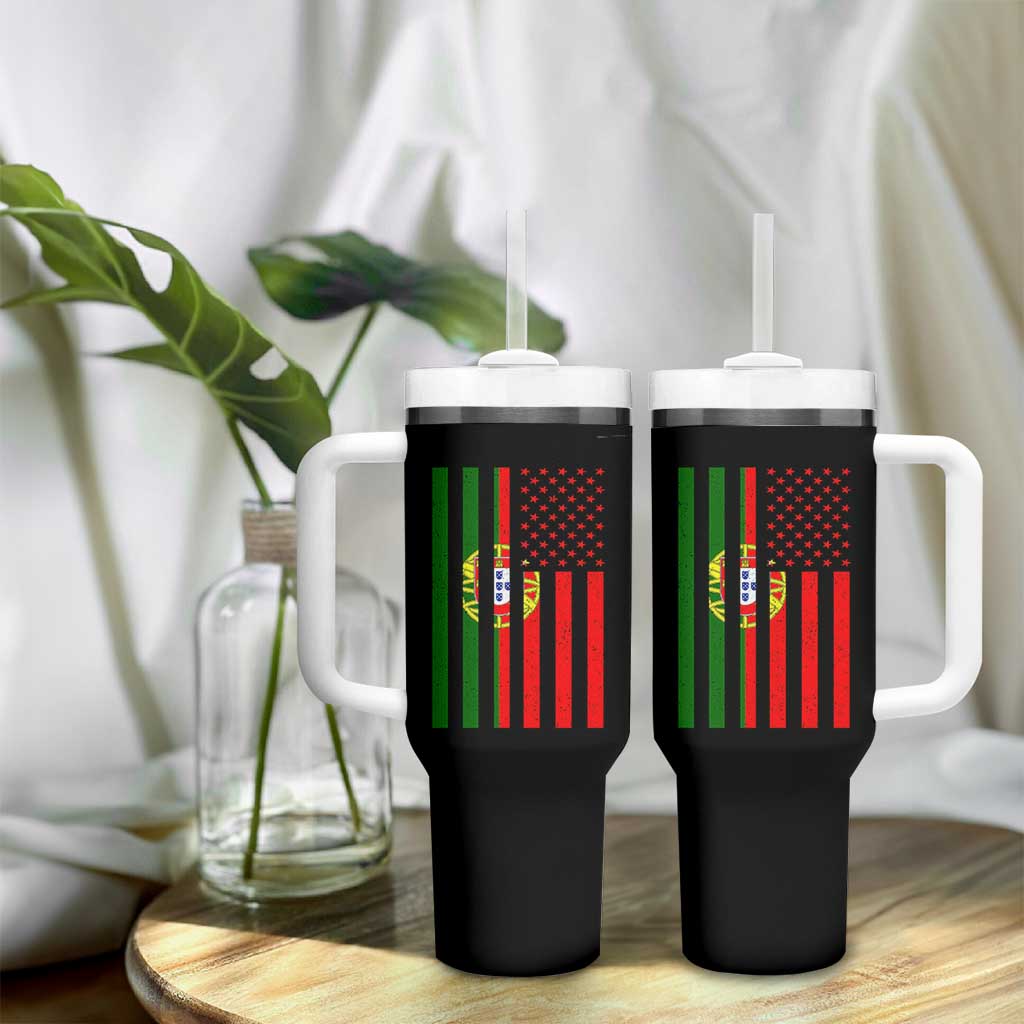 Portuguese Flag Tumbler With Handle Vintage USA Flag Portugal Pride Gifts - Wonder Print Shop