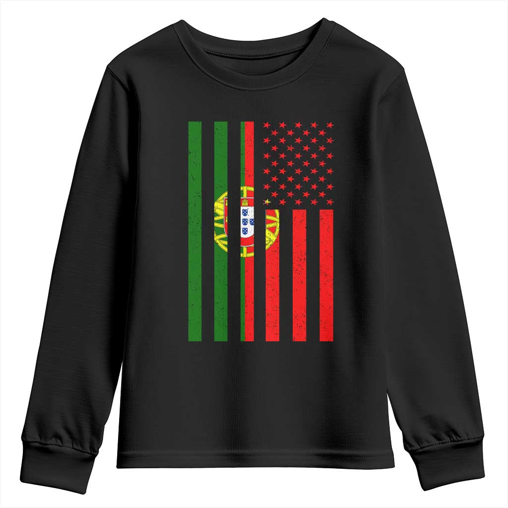 Portuguese Flag Youth Sweatshirt Vintage USA Flag Portugal Pride Gifts - Wonder Print Shop