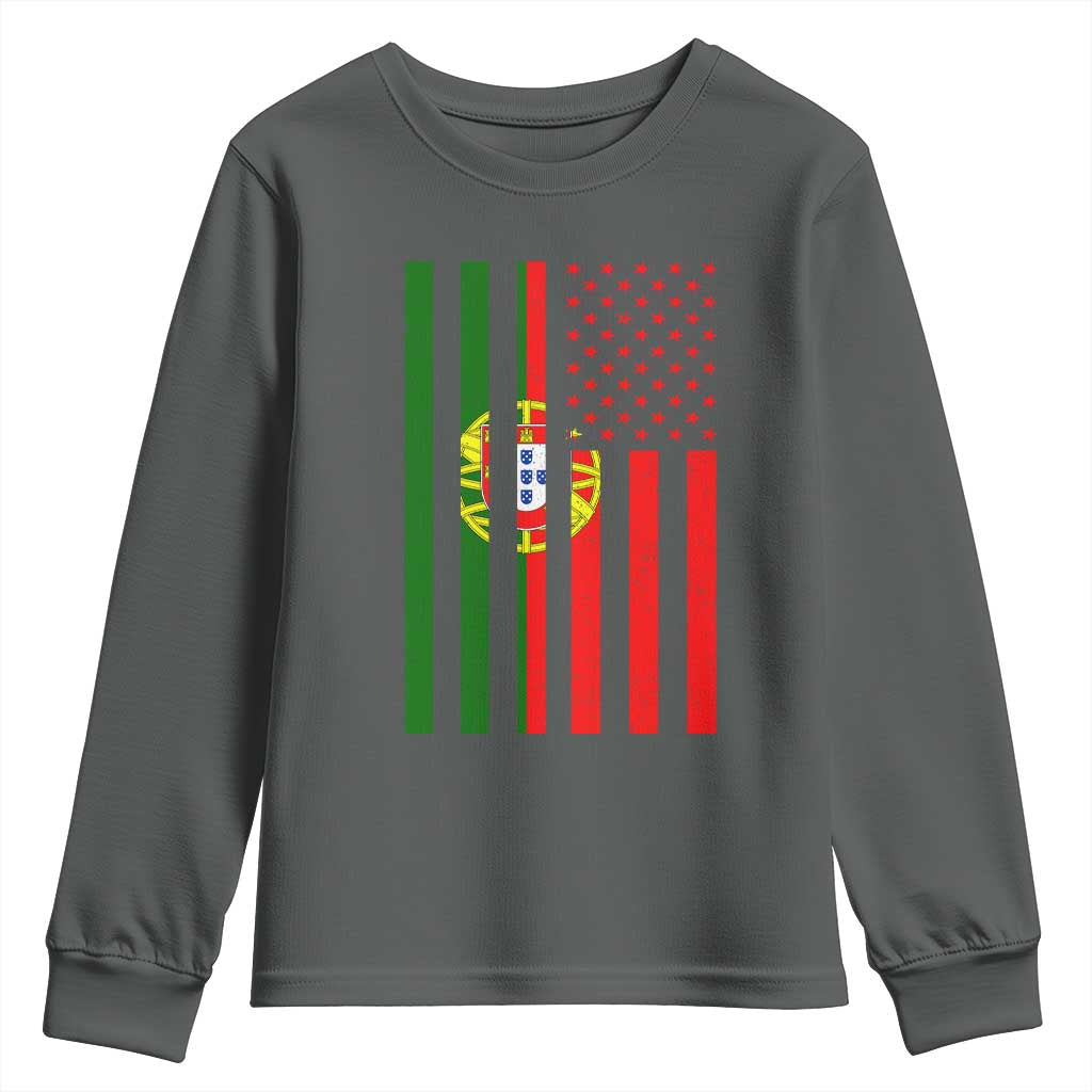 Portuguese Flag Youth Sweatshirt Vintage USA Flag Portugal Pride Gifts - Wonder Print Shop