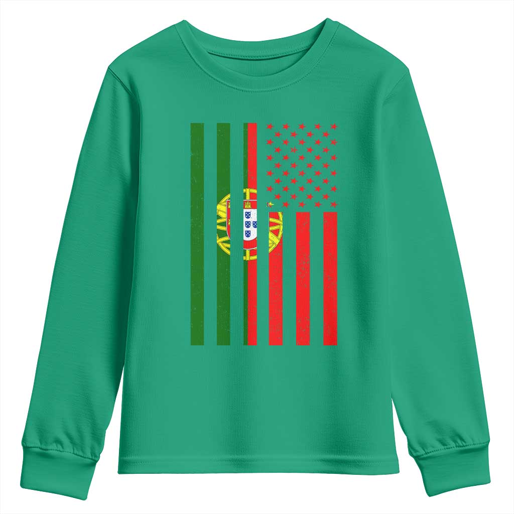 Portuguese Flag Youth Sweatshirt Vintage USA Flag Portugal Pride Gifts - Wonder Print Shop