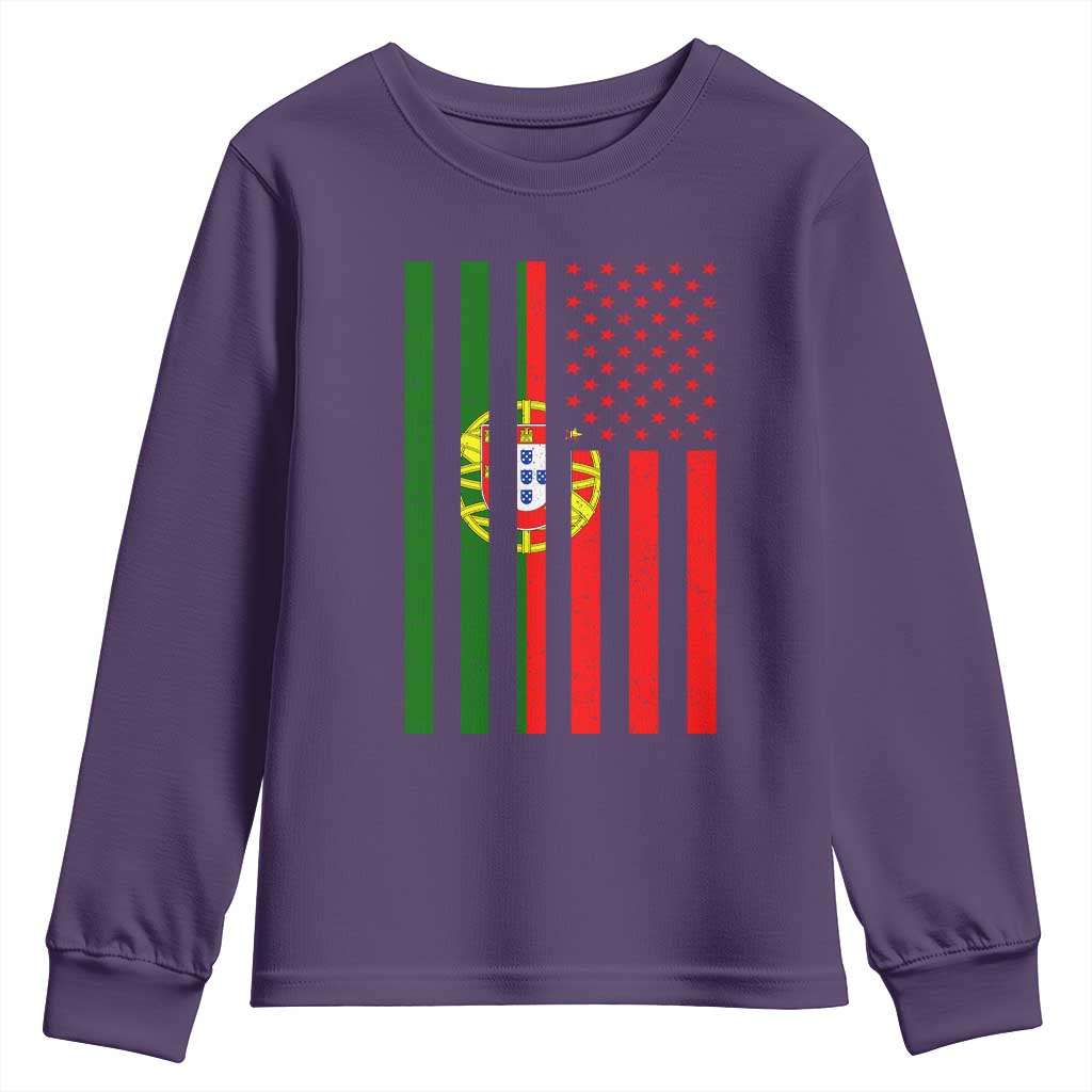 Portuguese Flag Youth Sweatshirt Vintage USA Flag Portugal Pride Gifts - Wonder Print Shop