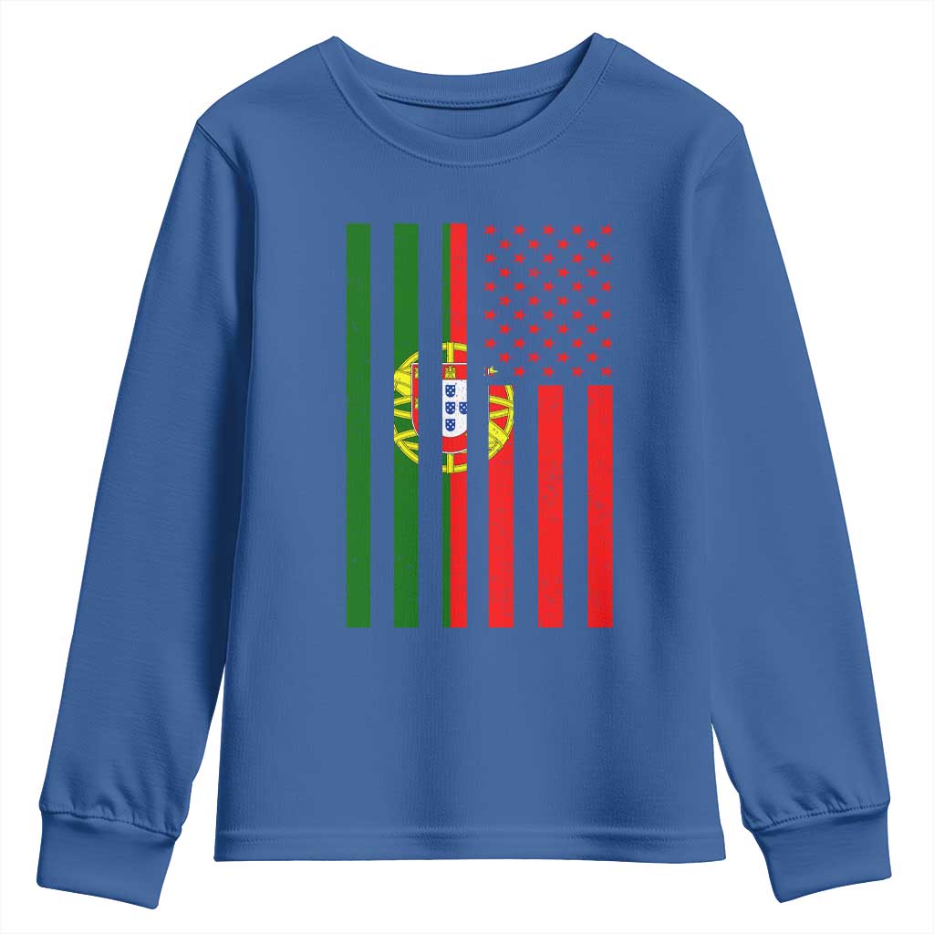 Portuguese Flag Youth Sweatshirt Vintage USA Flag Portugal Pride Gifts - Wonder Print Shop