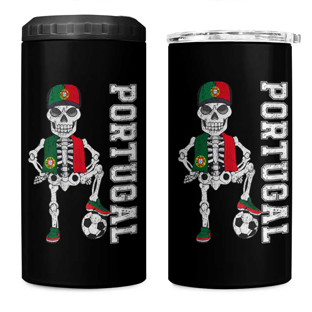 Portugal Soccer 4 in 1 Can Cooler Tumbler Skeleton Portuguese Flag Futebol Football Player - Wonder Print Shop