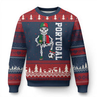 Portugal Soccer Ugly Christmas Sweater Skeleton Portuguese Flag Futebol Football Player - Wonder Print Shop