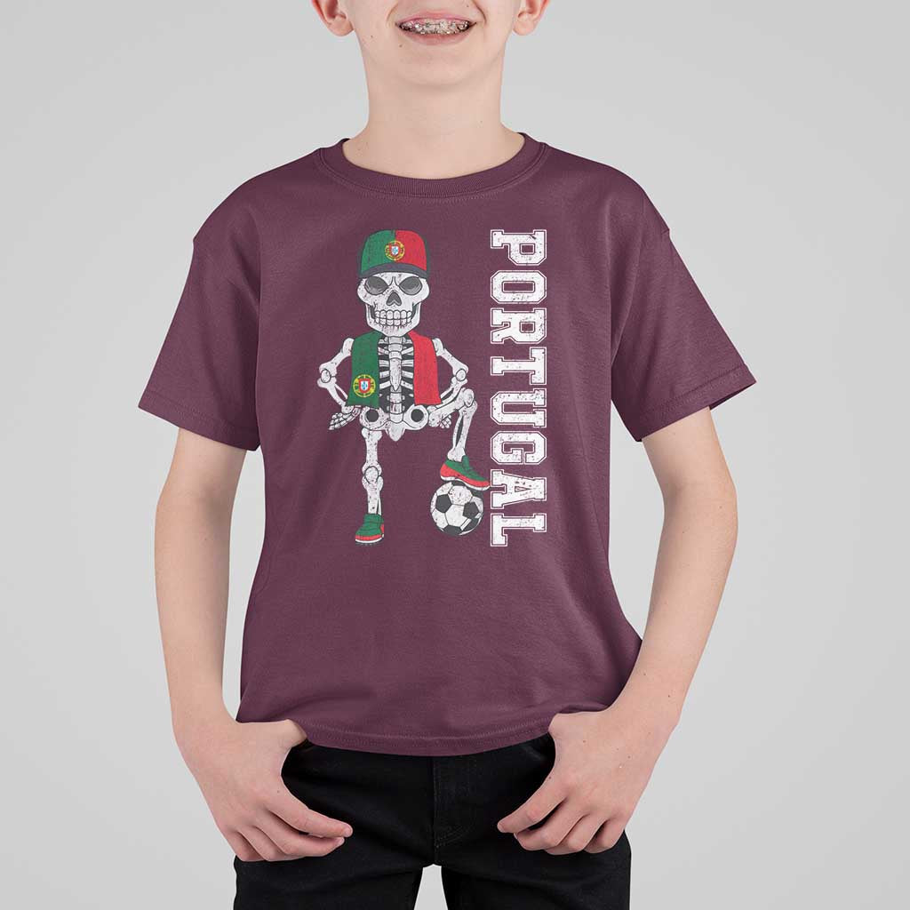 Portugal Soccer T Shirt For Kid Skeleton Portuguese Flag Futebol Football Player - Wonder Print Shop