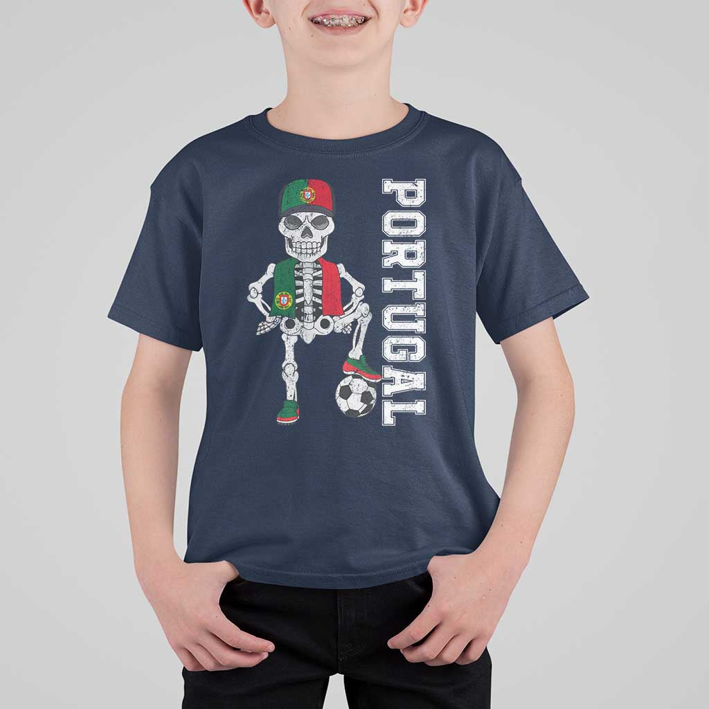 Portugal Soccer T Shirt For Kid Skeleton Portuguese Flag Futebol Football Player - Wonder Print Shop