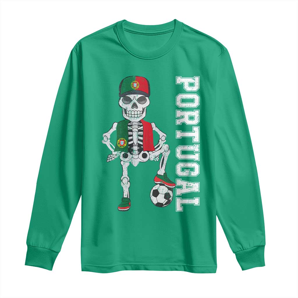 Portugal Soccer Long Sleeve Shirt Skeleton Portuguese Flag Futebol Football Player - Wonder Print Shop