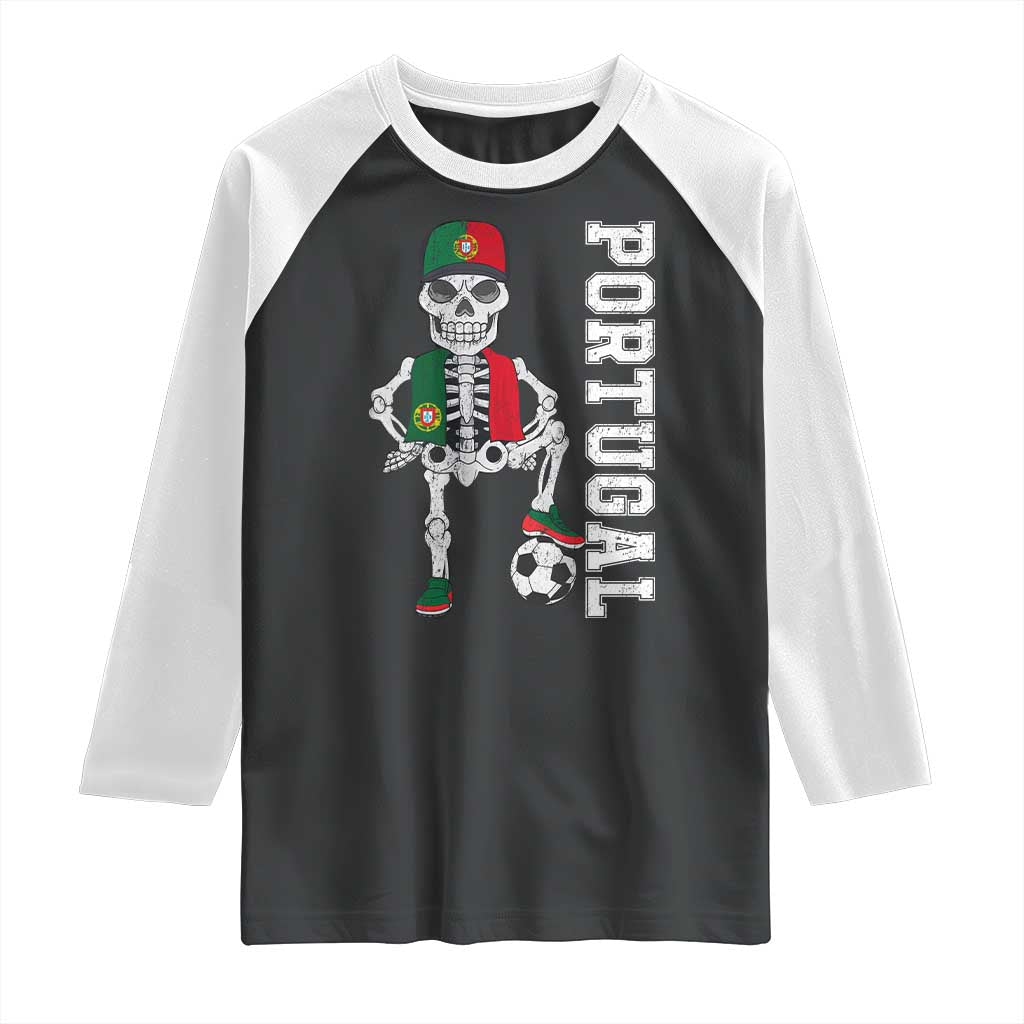 Portugal Soccer Raglan Shirt Skeleton Portuguese Flag Futebol Football Player - Wonder Print Shop