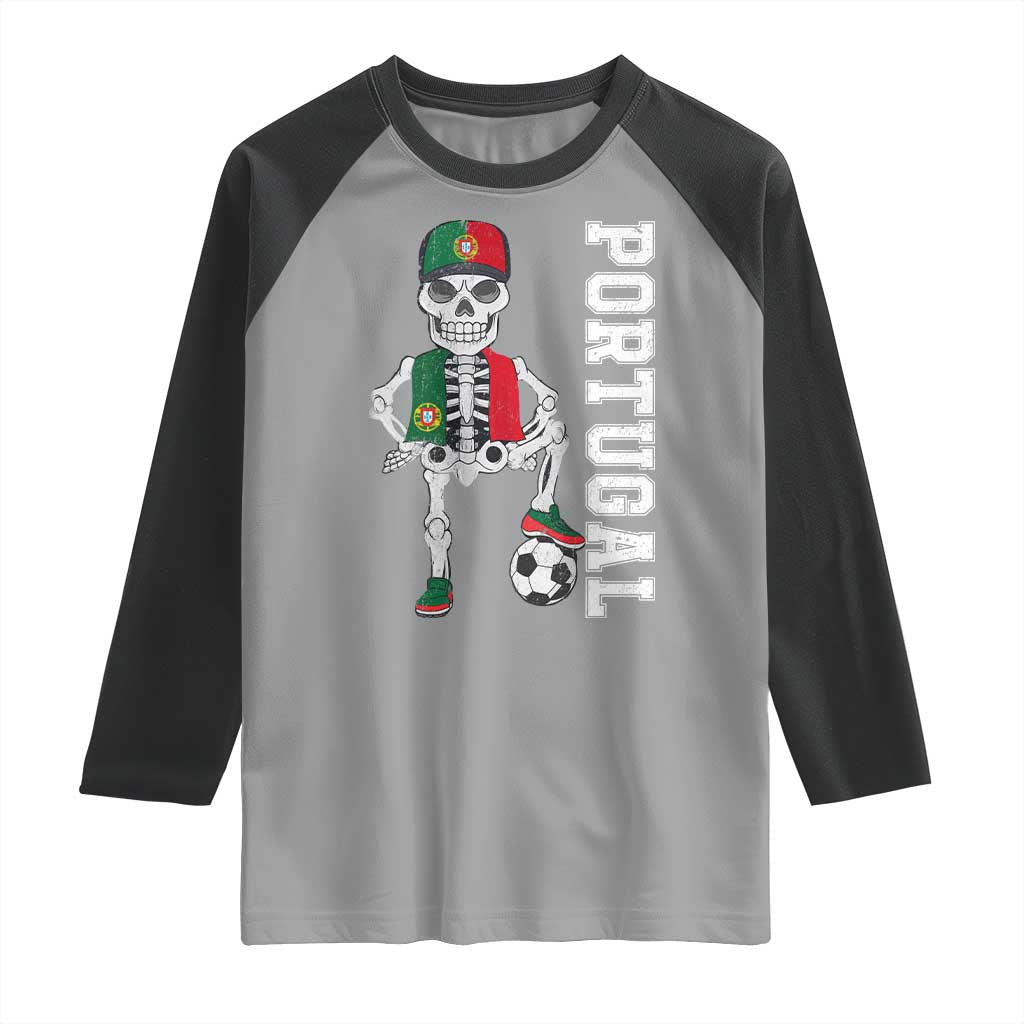 Portugal Soccer Raglan Shirt Skeleton Portuguese Flag Futebol Football Player - Wonder Print Shop