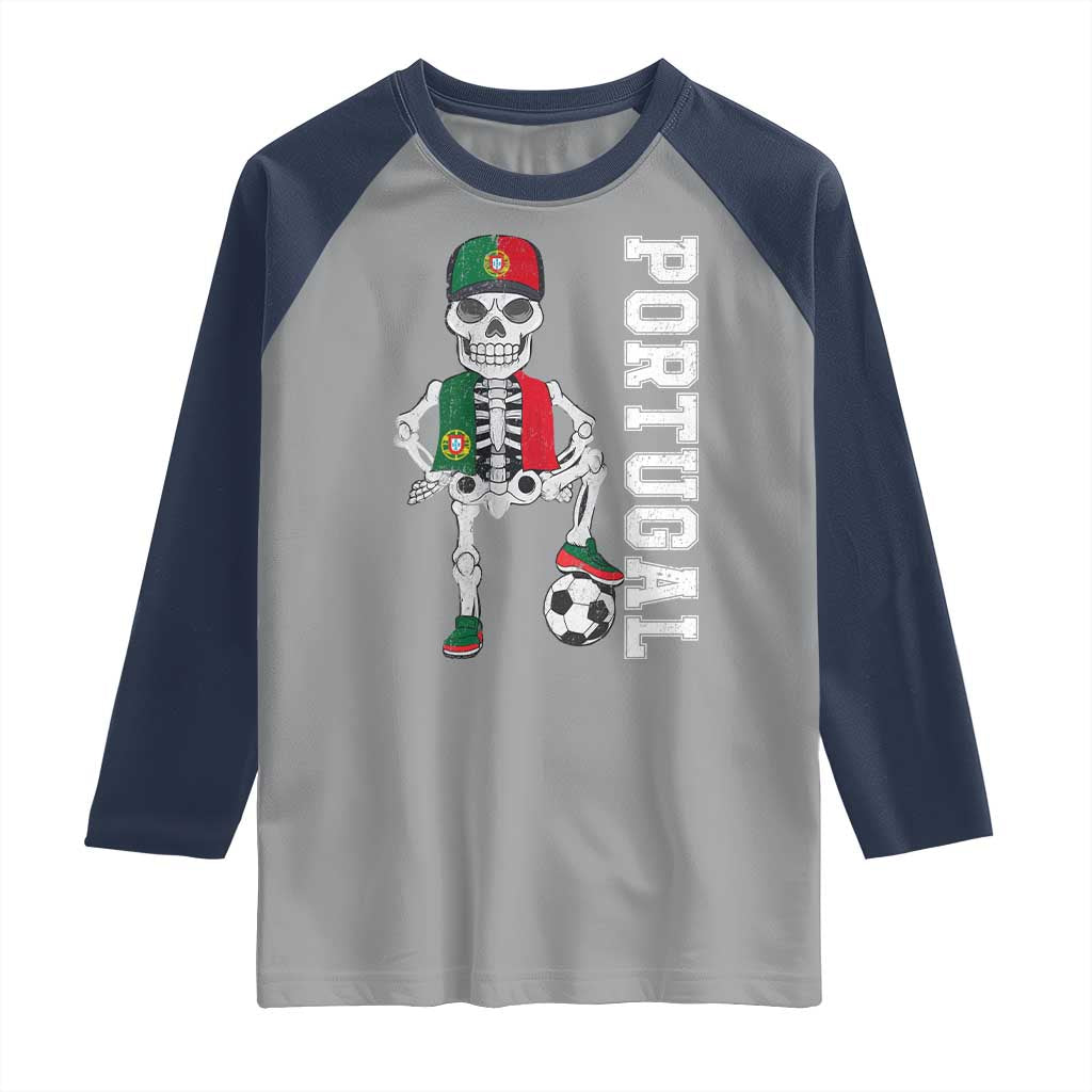 Portugal Soccer Raglan Shirt Skeleton Portuguese Flag Futebol Football Player - Wonder Print Shop