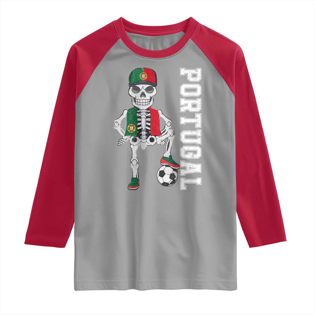 Portugal Soccer Raglan Shirt Skeleton Portuguese Flag Futebol Football Player - Wonder Print Shop