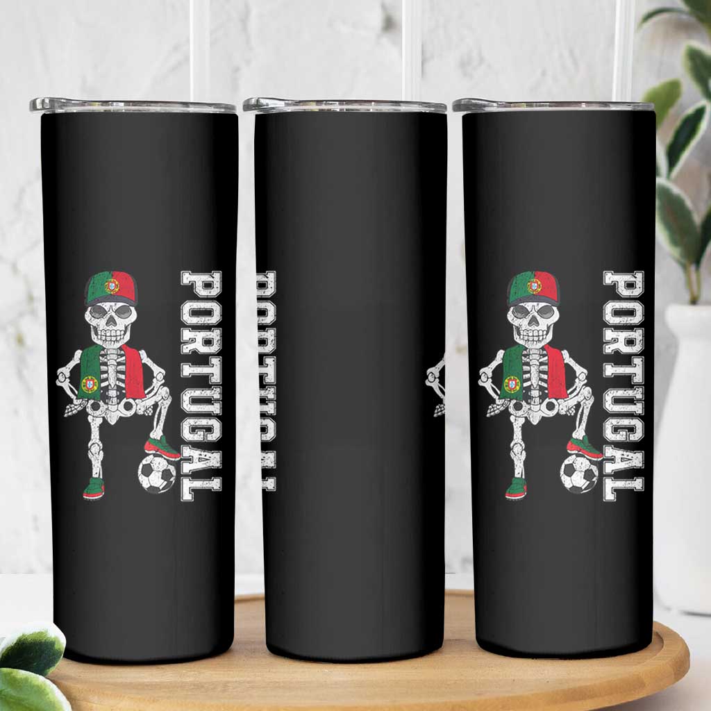 Portugal Soccer Skinny Tumbler Skeleton Portuguese Flag Futebol Football Player - Wonder Print Shop